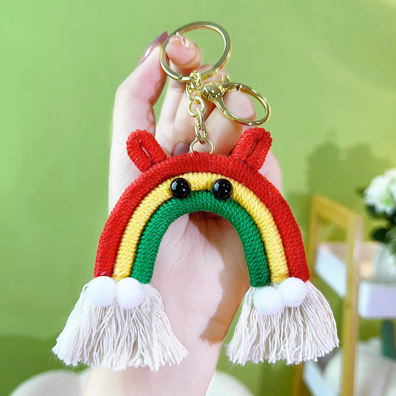 Wholesale Cotton Rope Handwoven Rainbow Tassel Keychain
